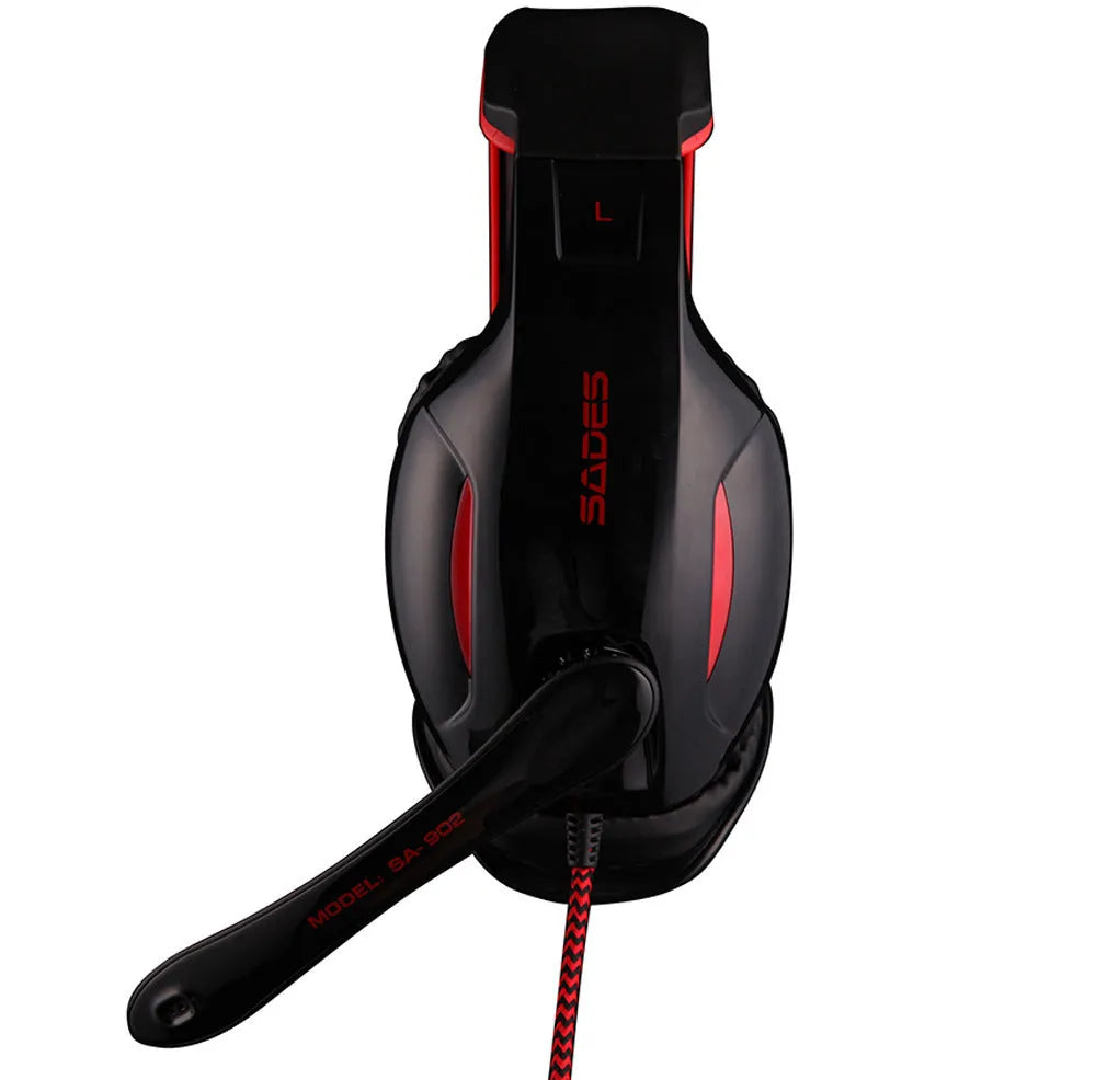 Black SADES SA902 USB wired gaming headset for PC with over-ear cups