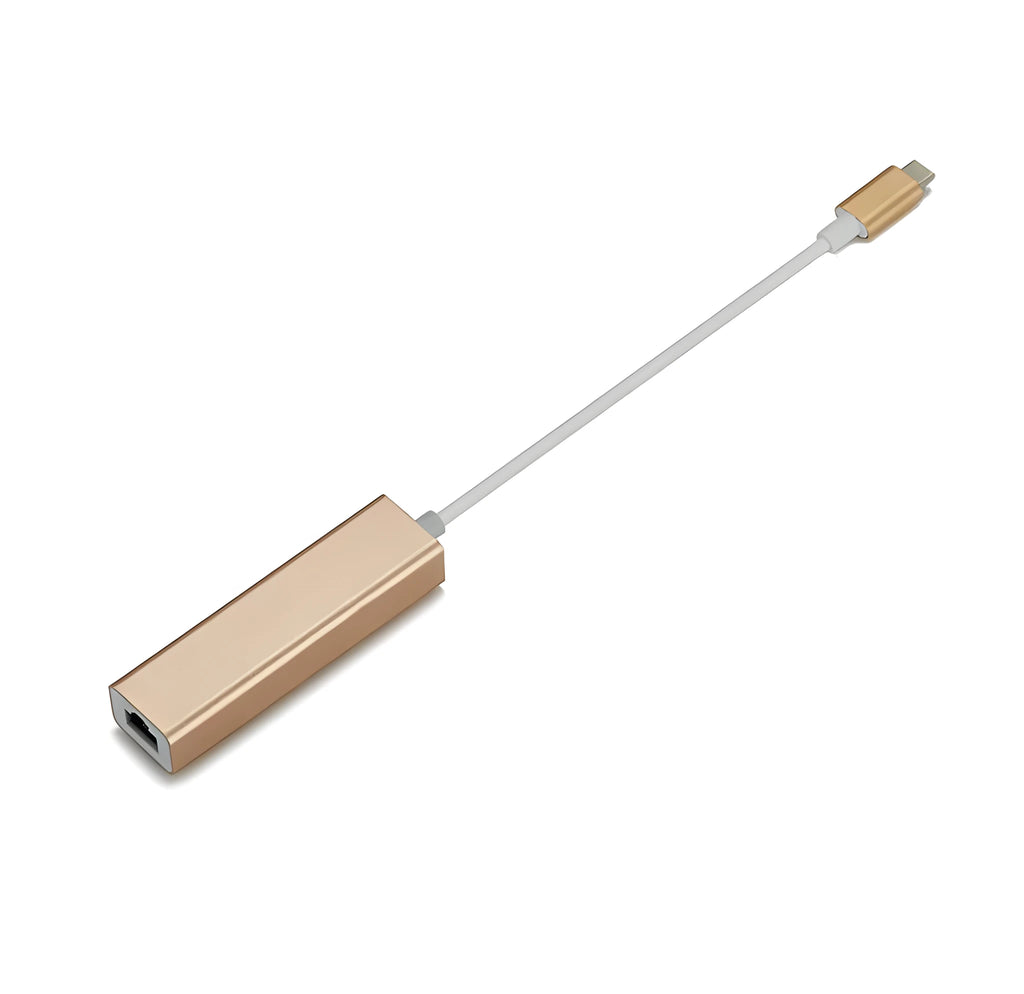 USB 3.0 to RJ45 Type-C Ethernet adapter hub in Champagne Gold, compact size 85x23.5x16.5mm