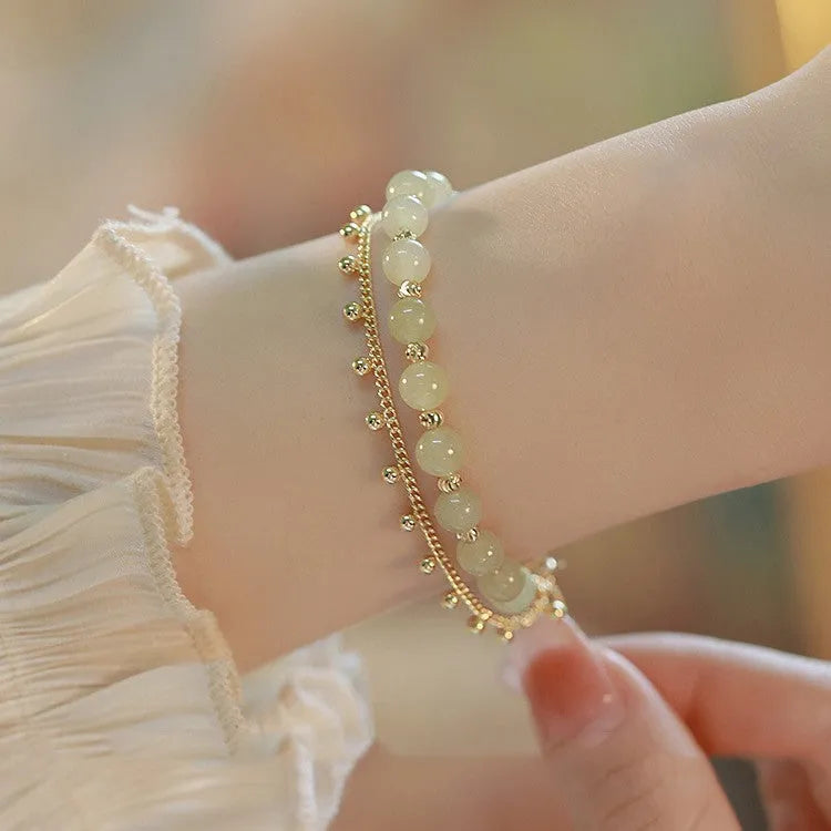 Natural Hetian jade bracelet for women, classic beaded style, manual processing, three design options