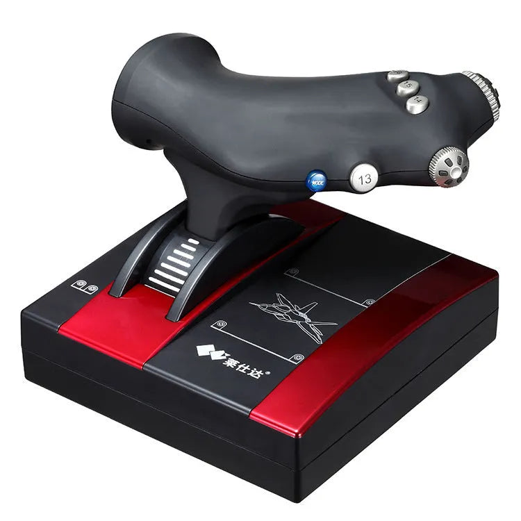 Red USB flight controller joystick for computer simulation games with vibration feedback