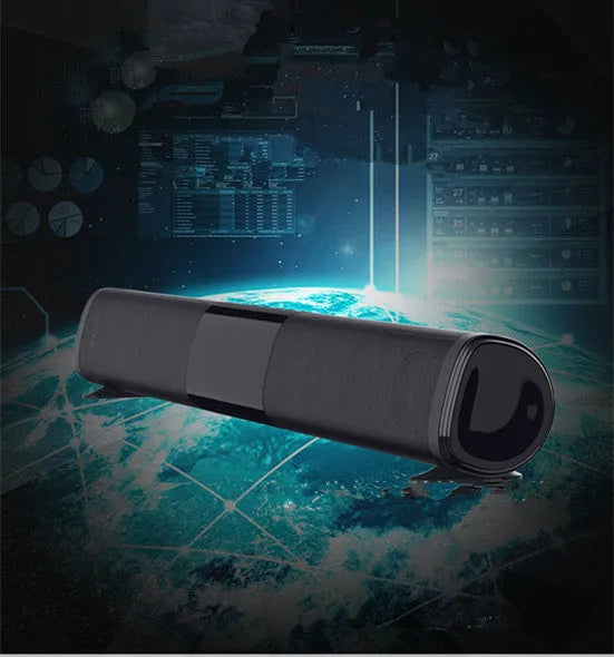 High-power Bluetooth sound bar speaker in black, 4*5W output, 2000mAh battery, compact 58.5cm length