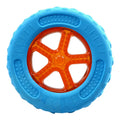 Set of three floating squeaky dog toys: a red ball, a blue barbell, and an orange tyre.