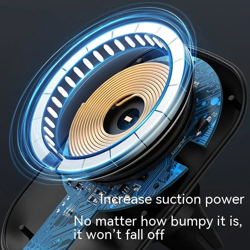 CH-707 magnetic car wireless charger in black with air vent mount and charging cable