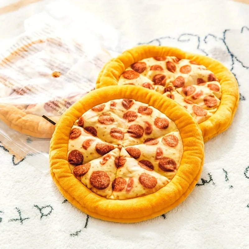 Yellow pizza slice dog chewing toy with squeaker for small to medium dogs