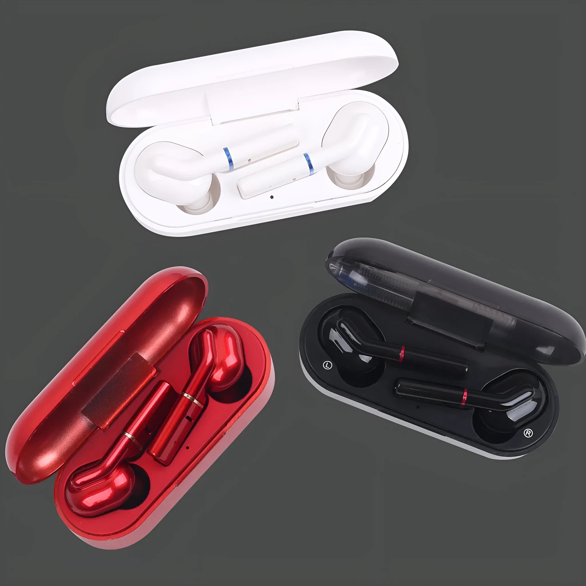 VV1 Bluetooth earphone in black with charging box, featuring Jerry Solution V5.0 and 50 mAh battery