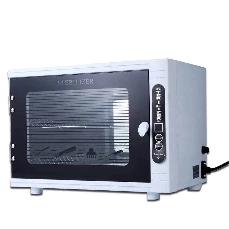 Silver mini UV sterilizer with stainless steel chamber for beauty tool disinfection