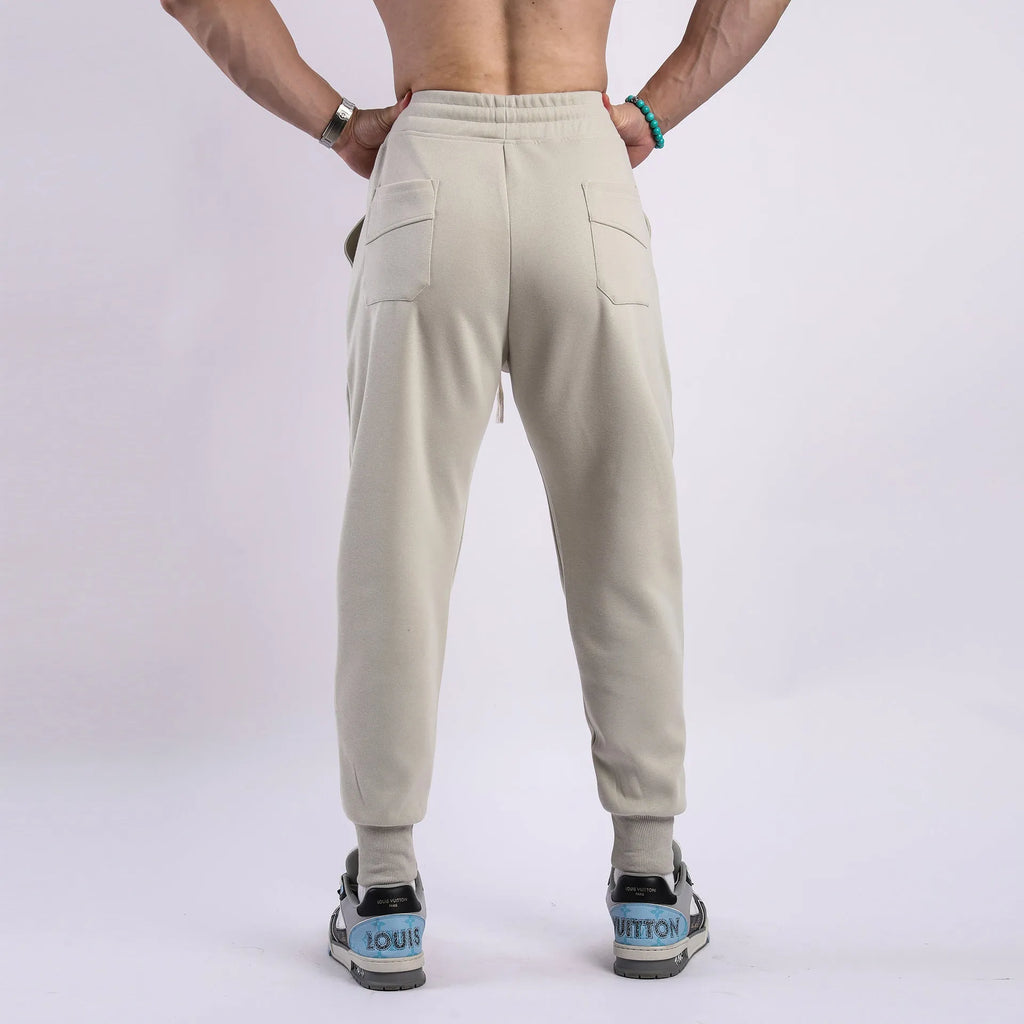 Men's casual ankle-tied drawstring sweatpants in black, polyester cotton fabric, mid waist, available in 5 sizes