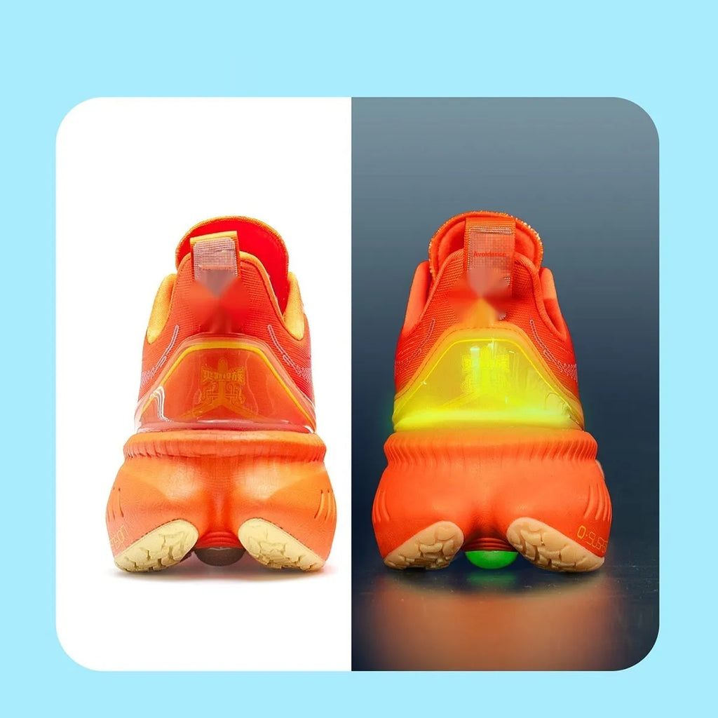 Men's black and red running shoes with mesh upper and rubber sole