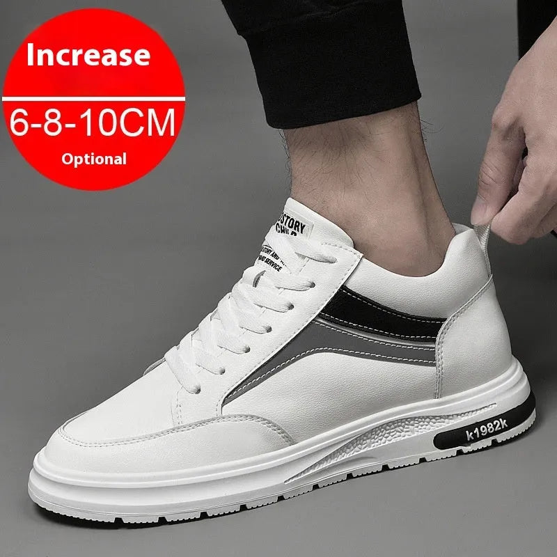 Men's height increase casual sneakers with hidden elevator insole, microfiber upper, lace-up closure, round toe
