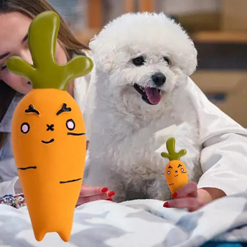 Cute latex vegetable dog chew toy shaped like onion and eggplant, green colour, 7x5x13cm.