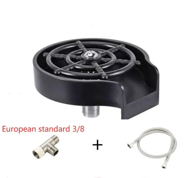 Stainless steel glass washer with black ABS base and copper hose for commercial cleaning