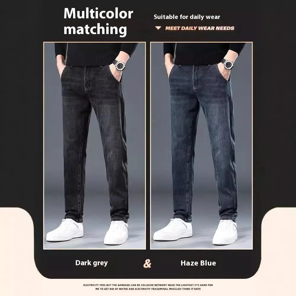Blue grey slim straight casual trousers with mid waist and zip fly for teenagers' summer street fashion