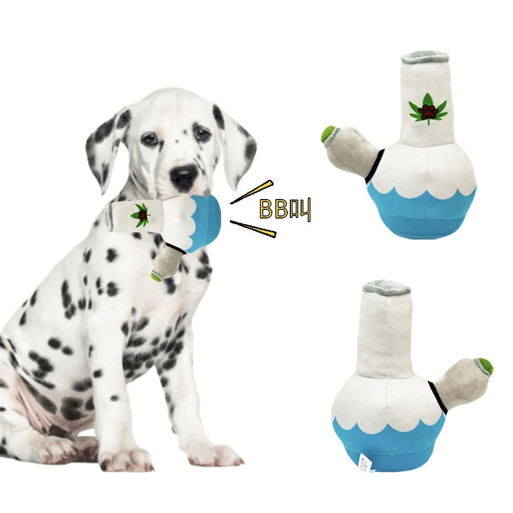 24cm dog sounding kettle plush squeaky toy in picture style colour on white background
