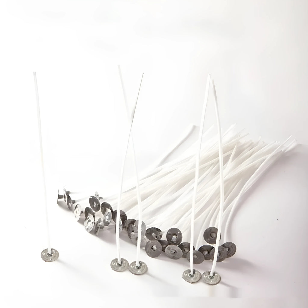 White cotton candle wicks for DIY making showing three length options: 2.6cm, 6cm, and 8cm
