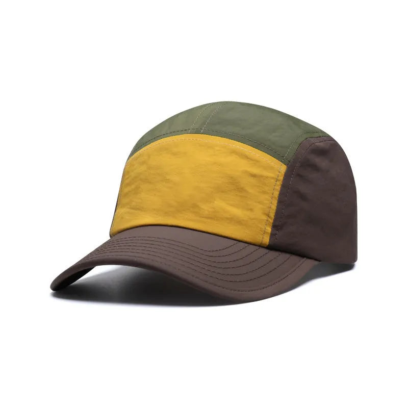 Men's quick-drying curved brim baseball cap in khaki, army green, orange, and yellow colours