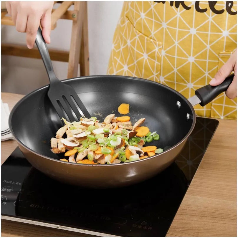 Three-piece cast iron non-stick cookware set with soup pot milk pot and wok in light luxury style