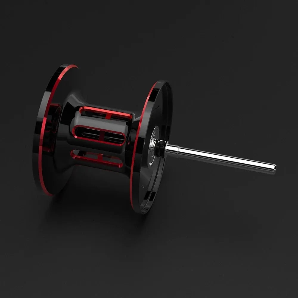 Drip wheel fishing reel for lure fishing with selectable left or right hand wheel.