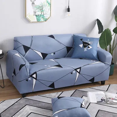 Stretchable geometric sofa cover for three-seater couch in modern style with polyester and spandex material