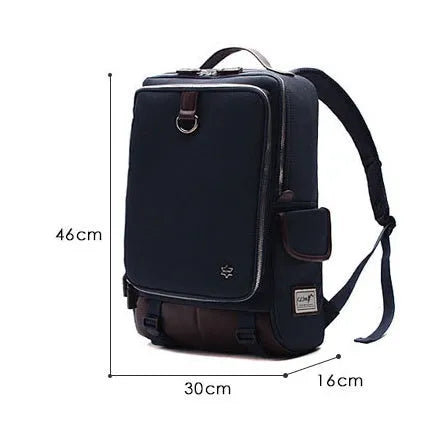 Men's large capacity backpack in Oxford cloth, shown in Army Green colour, dimensions 30cm wide by 46cm high.