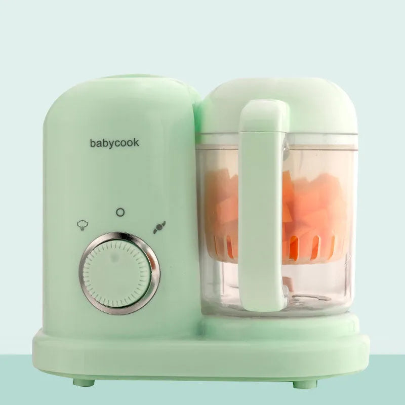 Baby food processor with steamer and blender functions in green or pink colours