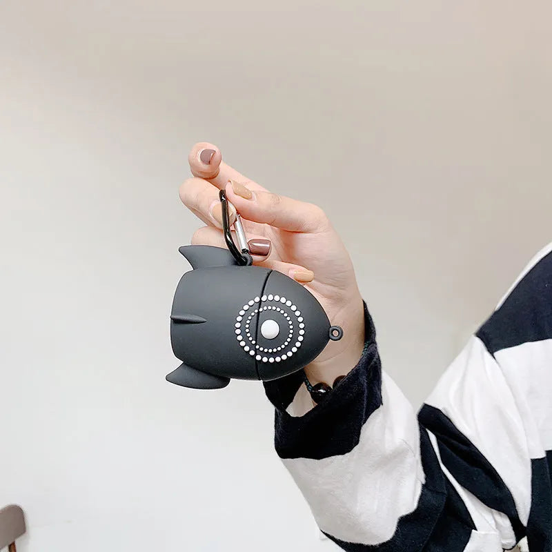 Silicone protective cover for AirPods 1 and 2 in black colour, plastic moulded design