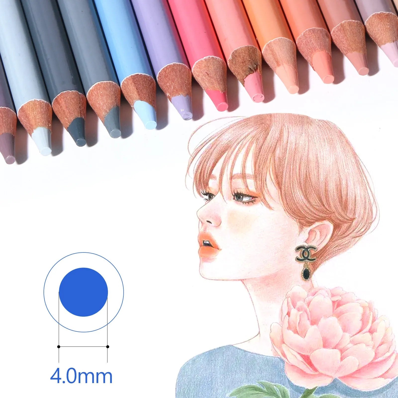 24 skin tone art pencils in round iron storage box for portrait drawing