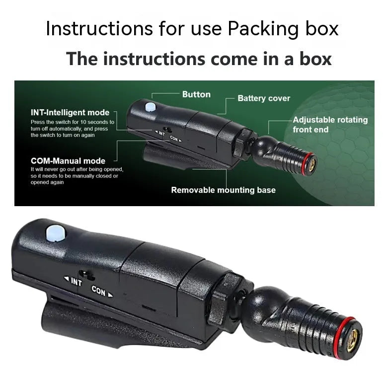 Golf putter laser aiming instrument shown in one of four available style configurations.