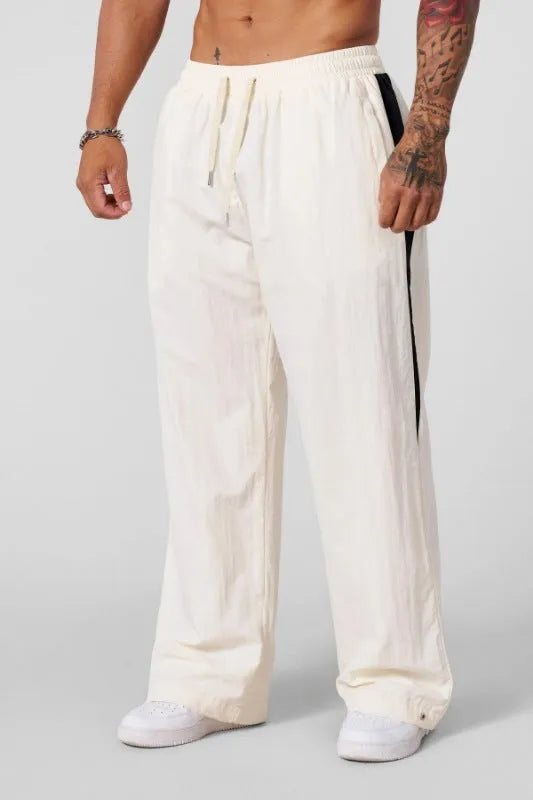 Men's loose cotton casual trousers in black, mid-waist, breathable smart trousers for everyday wear