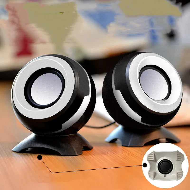 Mini desktop computer speaker set 3W USB powered 10cm by 9cm black and gold colour