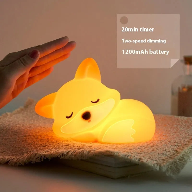 Fox USB rechargeable cartoon small night lamp with two-gear brightness and 20-minute timer
