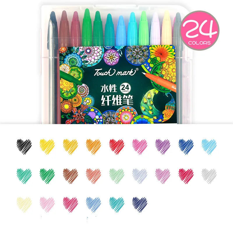 Water-based fibre pen set with quick-dry ink, cap closure, PVC barrel, multiple colour options from 12 to 42 colours