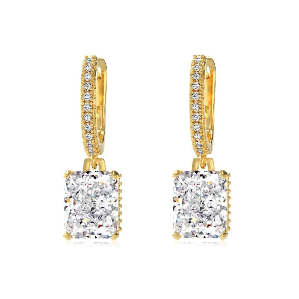 S925 fine silver lock stud earrings with geometric quadrilateral shape and electroplated finish in silver-white colour