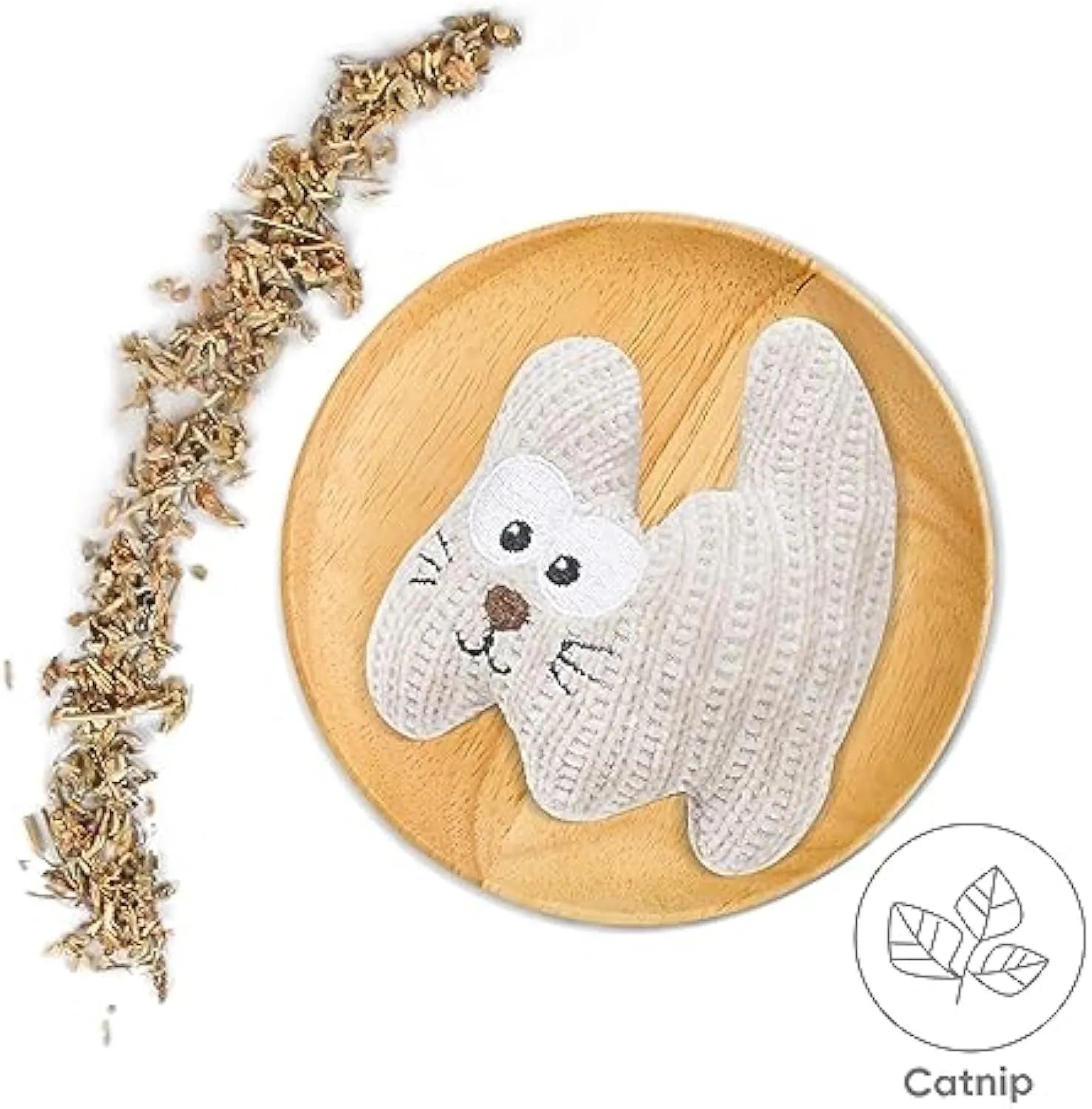 Cyan and light coffee plush cat chew toy with bell and catnip inside