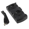 Black PS3 dual controller charging dock with USB cable for charging two wireless controllers simultaneously