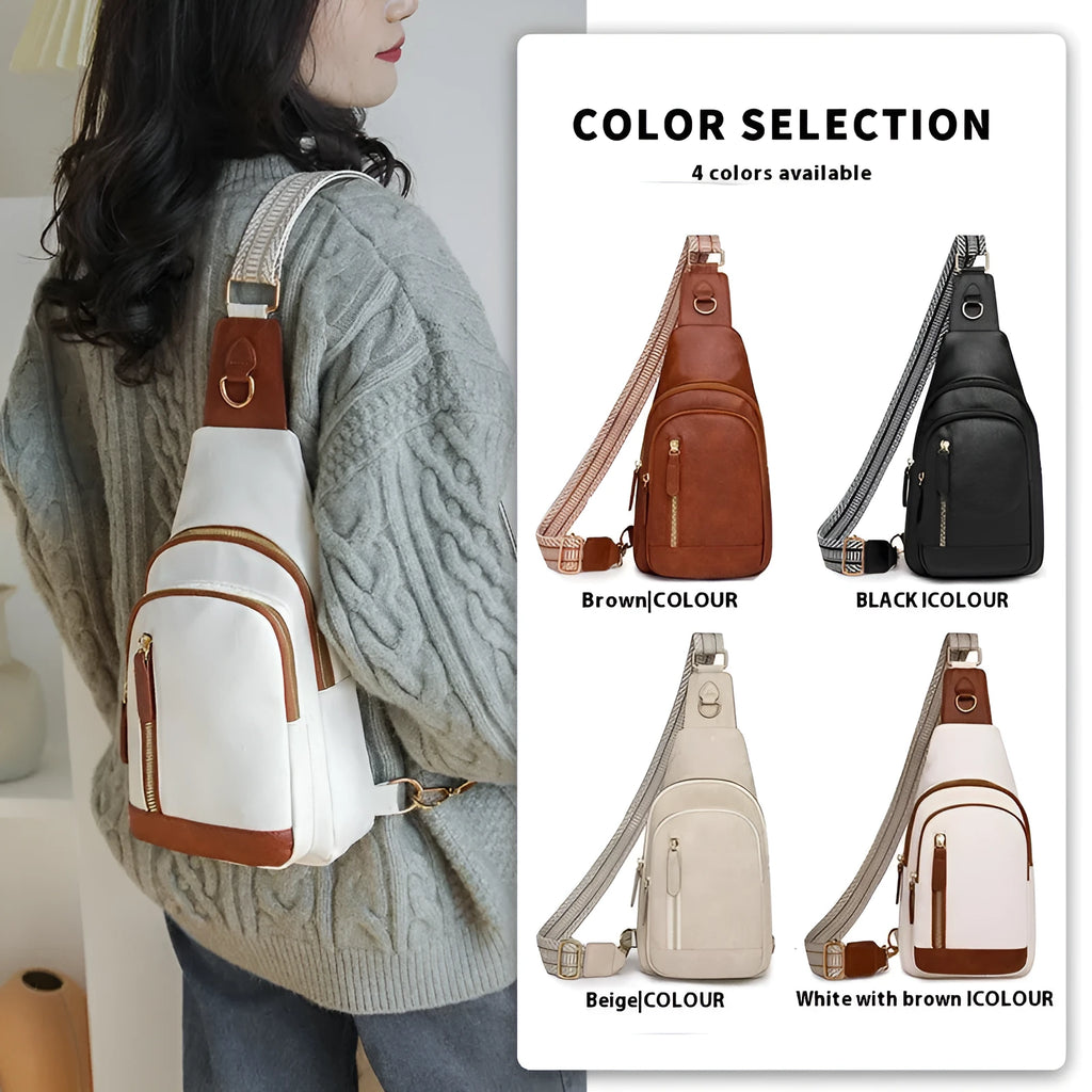 Women's soft PU leather messenger crossbody bag in street trend style with zip compartments