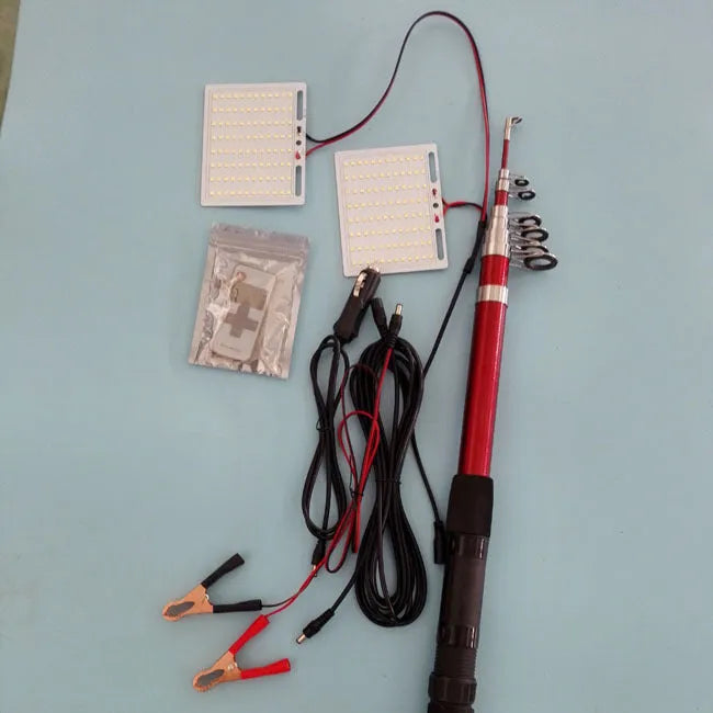 White LED fishing rod light with telescopic pole and remote controller for outdoor illumination