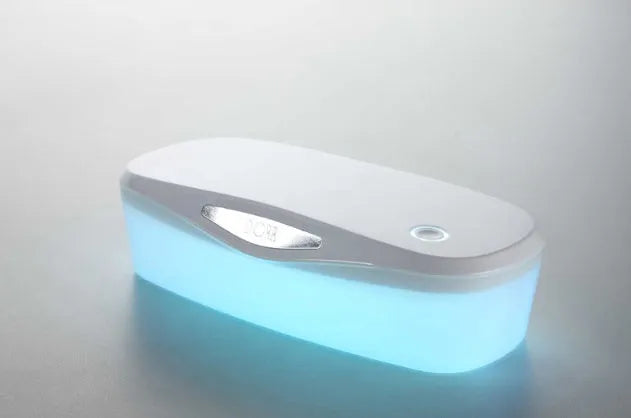 DORR UV disinfection box in white ABS plastic with dimensions 255x99x65mm showing USB port and lid