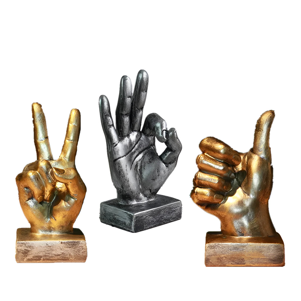 Resin gesture ornament desktop decoration bronze silver Like OK Scissors Hand blessing theme