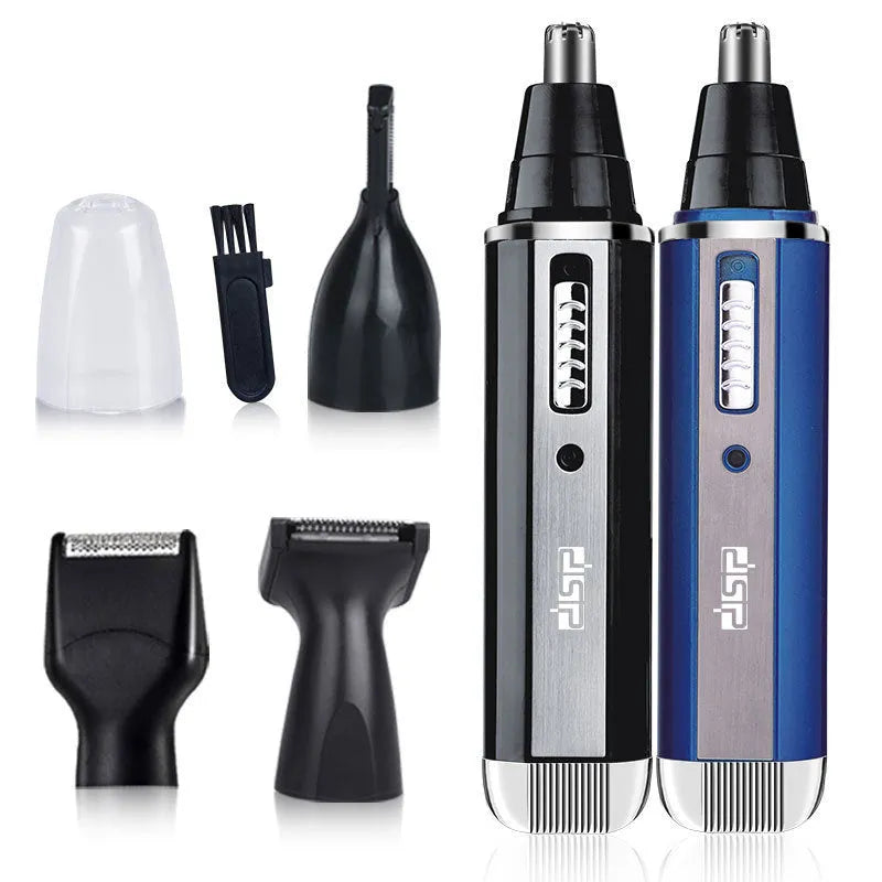 Electric shaver in blue with trimming functions for beard, nose, and eyebrows, made of ABS material