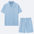 Tencel knitwear business casual two-piece set with short sleeve top and shorts in multiple colours.