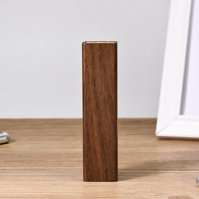 Portable black walnut solid wood power bank with 2000mAh capacity, brown colour, 100mm cylindrical design
