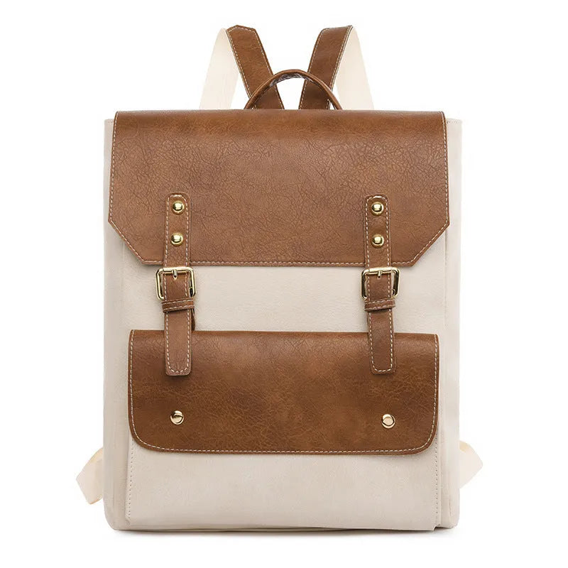 Korean style retro backpack in soft PU leather showing ventilation features and available colour options