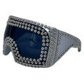 Men's square punk sunglasses with large rim and silver rivets on PC frame