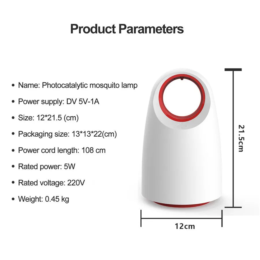 Black or white USB-powered mosquito killer lamp with compact 12x12x21.5cm dimensions