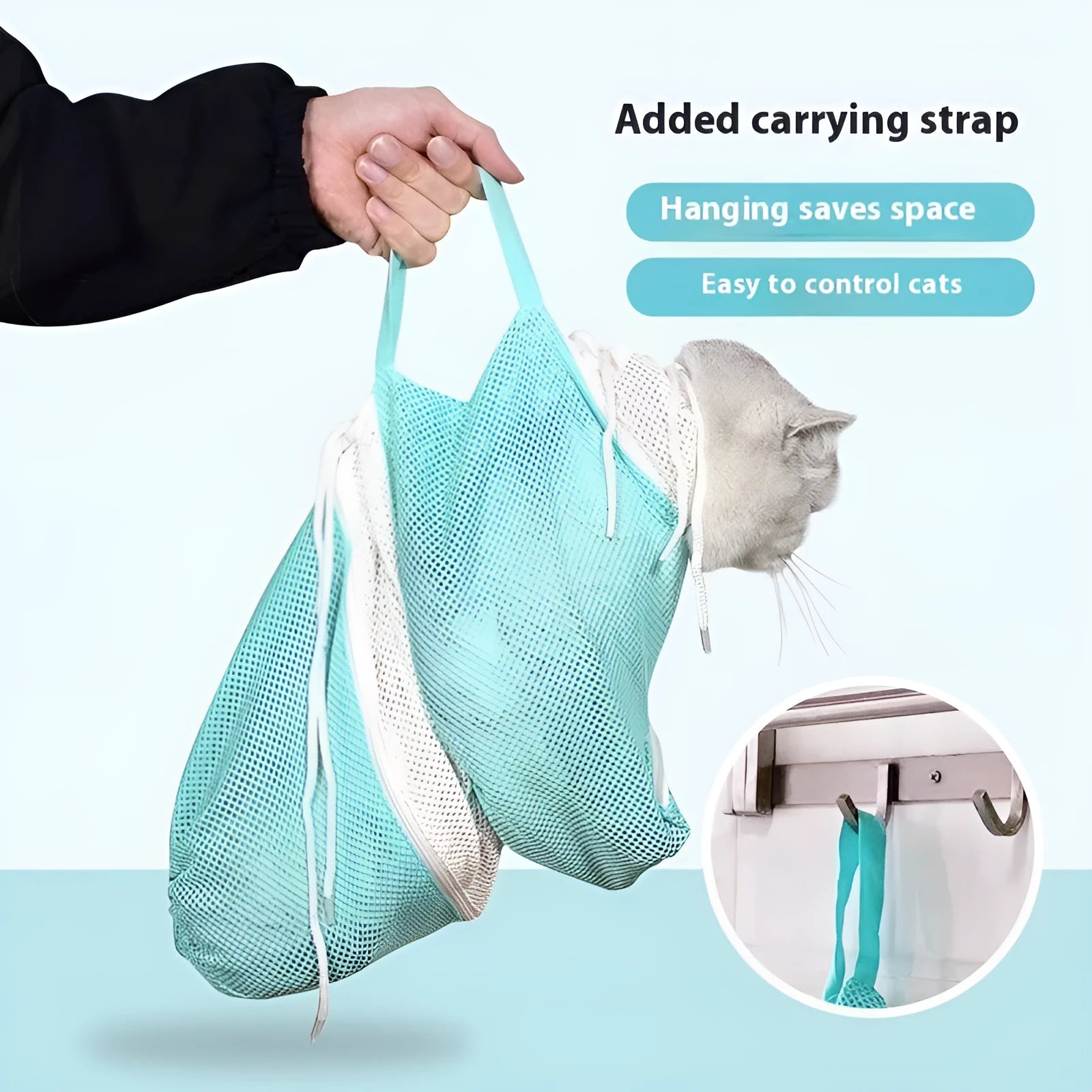 Upgraded cat grooming bag with detachable lifting mechanism in pink white colour
