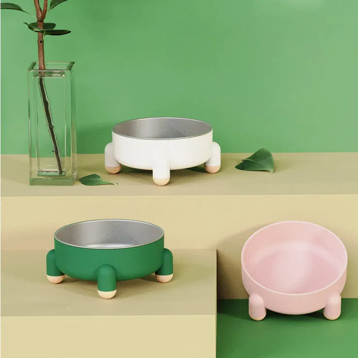 Green stainless steel pet bowl with a high foot and non-slip silicone base ring