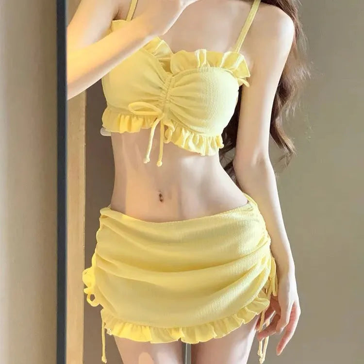 Women's milk silk split bikini swimsuit in solid colour for swimming and wading