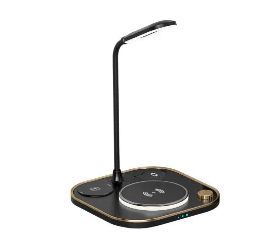 Alpharan 3-in-1 wireless charger desk lamp 15W fast charging station Black type, with phone and lamp lit