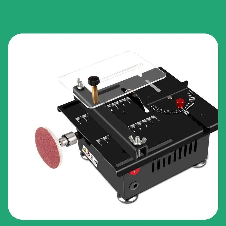 Lithium-ion battery desktop saw with 5-inch blade and metal construction for DIY projects
