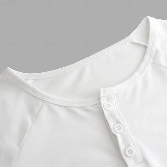 Men's Henry collar long-sleeved t-shirt in white, showing stitching craft detail and pullover style